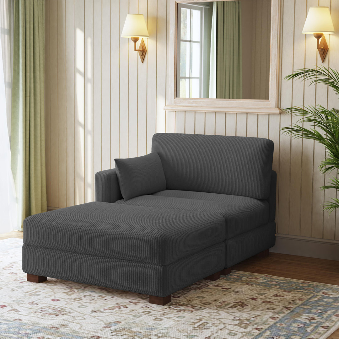 Bentura Oversized Upholstered Corduroy Modular Chaise Lounge with Armrests & Throw Pillows